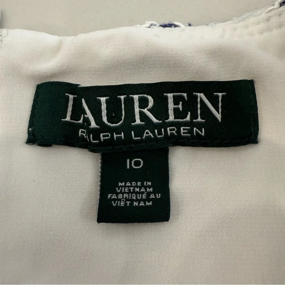 Lauren Ralph Lauren Floral Lace Sheath Dress Women’s 10 Blue/White Scalloped Hem - Picture 6 of 9
